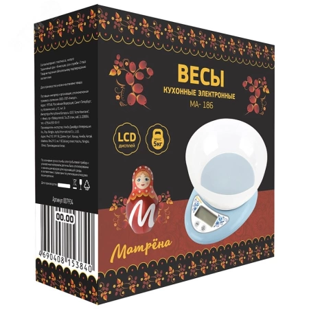  Весы настольные кухонные ЭЛЕКТР. (5кг) с чашей МА-186